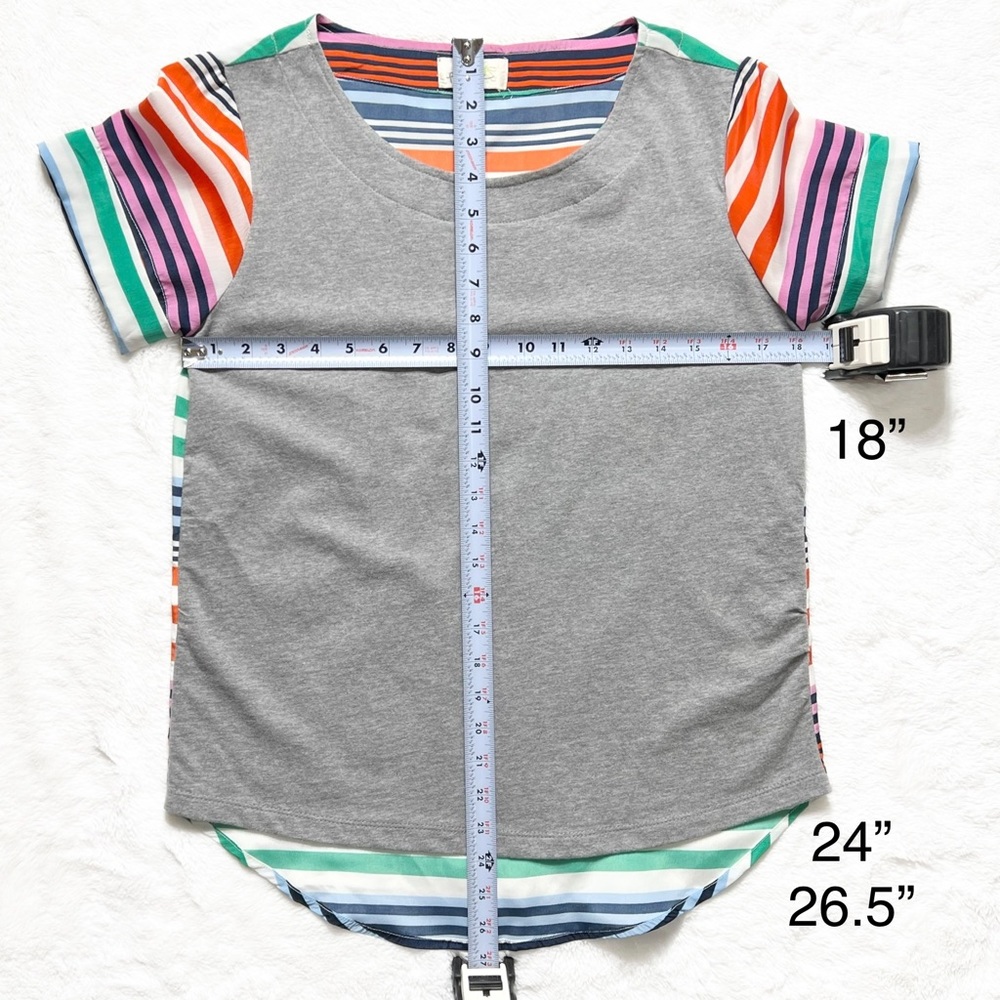 Anthropologie Mixed Media Colorful Stripe Gray Short Sleeve Knit Top - Picture 10 of 10